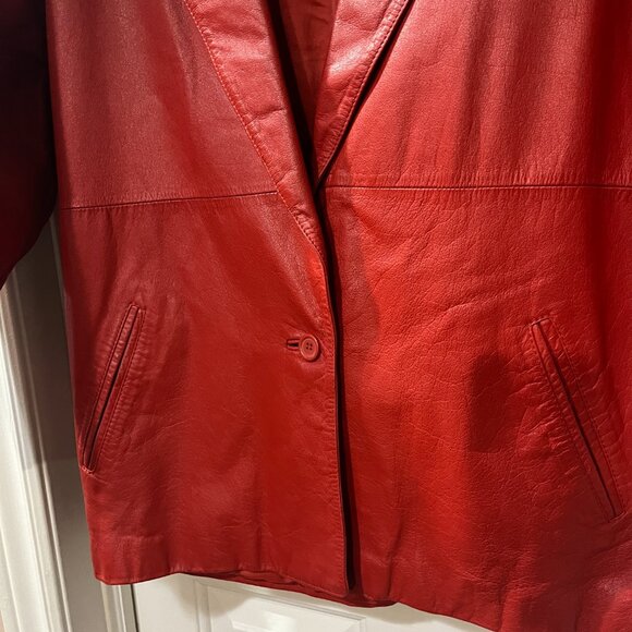 Toffs Vintage Red Genuine Leather Blazer Jacket Retro Holiday Women's Medium - Picture 6 of 9